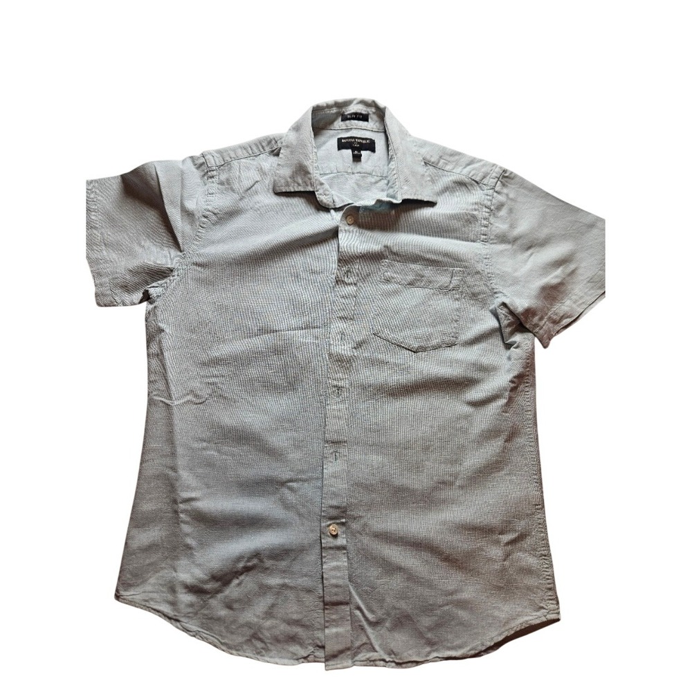 Banana Republic Mens Slim Fit Linen Cotton Short Sleeve Button Down Shirt Blue M